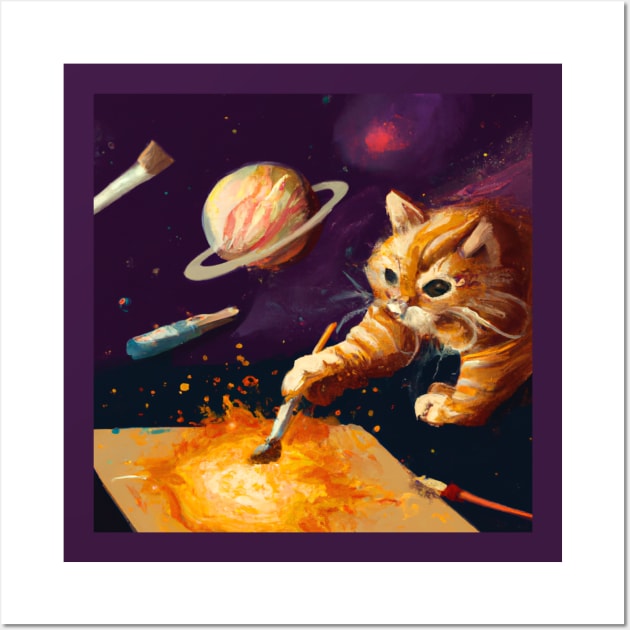 Orange Cat Paints Life into the Universe Wall Art by Star Scrunch